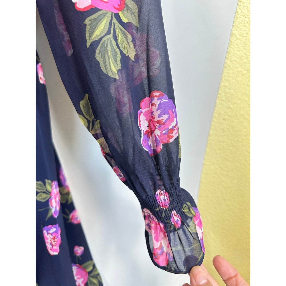 Maison Jules Navy Floral Dress Flowy Smocked Romantic Boho Chic Travel Large NWT - Picture 7 of 16